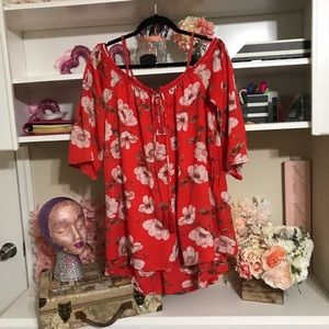 OFF SHOULDER ORANGE FLORAL PRINT DRESS